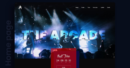 A professional UI UX case study showing a creative music band website design for Arcade on web